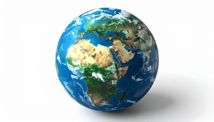 Fototapeta premium Detailed Earth Globe with Detailed Continents Europe Africa and Asia on White