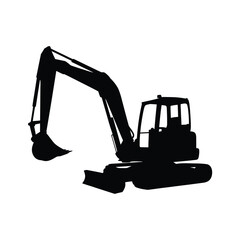 Silhouette of a heavy duty excavator machine