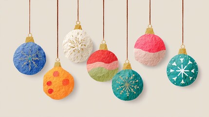 Surreal digital Colorful Handcrafted Christmas Ornaments with Textured Design visual composition