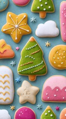 Surreal digital Festive Assorted Iced Christmas Cookies with Holiday Designs visual composition