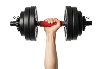 Strong Arm Lifting Heavy Dumbbell on White Background