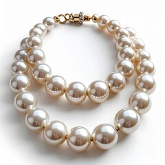 Obraz premium Elegant Double Strand Pearl Necklace with Gold Clasp on White Background for Jewelry Presentation