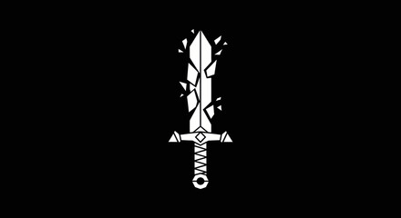 Broken sword graphic with black background for concepts of loss, defeat, endings, or fragility in art or design projects