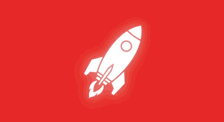 White rocket blasting off on red, symbolizing business startup and innovation, for infographics or presentations
