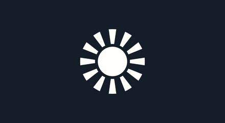 Sun symbol isolated on dark, simple graphic element with light rays, used for interface icon or weather forecast application
