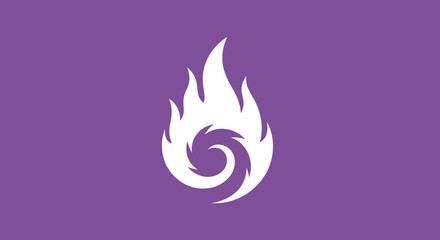 White flame icon on purple, symbolizes passion, could be used for app, software, or service background