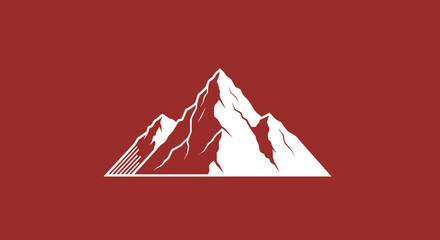 Mountain peak illustration on red background used for adventure tourism promotion or outdoor brand