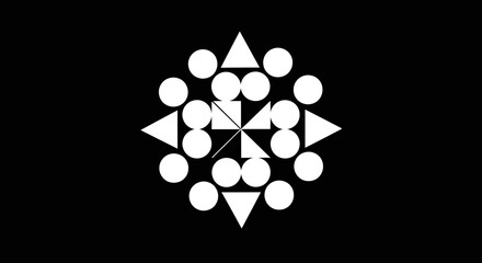 Geometric shapes arranged in a pattern on black, minimal background, design use