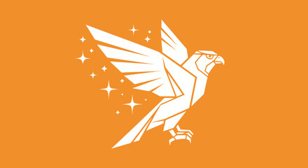 Stylized falcon soars, with star burst trail on orange. For business, creative, or design projects