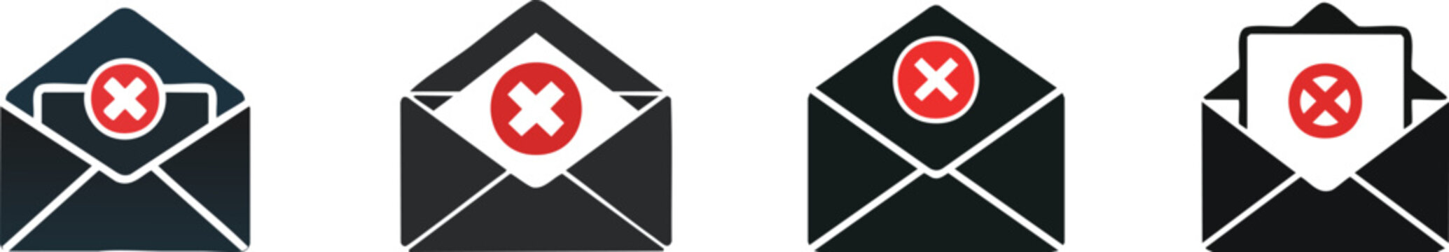 Four black envelopes with red "X" symbols indicate messages that are marked as undeliverable or blocked.
