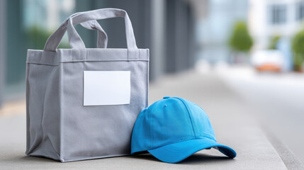Delivery bag and cap uniform symbol of gig economy workforce ready for job. simple setup representing modern courier in an urban city environment
