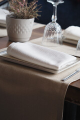Cozy evening table setting at a restaurant