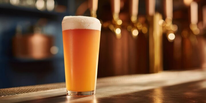 Authentic Unfiltered Beer Glass on Polished Bar Counter Premium Craft Beverage for Millennial Lifestyle Marketing and Social Media Campaigns