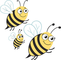 Cute Cartoon Bees Line Drawing