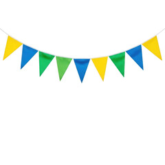 Obraz premium Colorful triangle flags string banner decoration celebration party festive event amusement fun joyful occasion bright cheerful isolated on transparent background