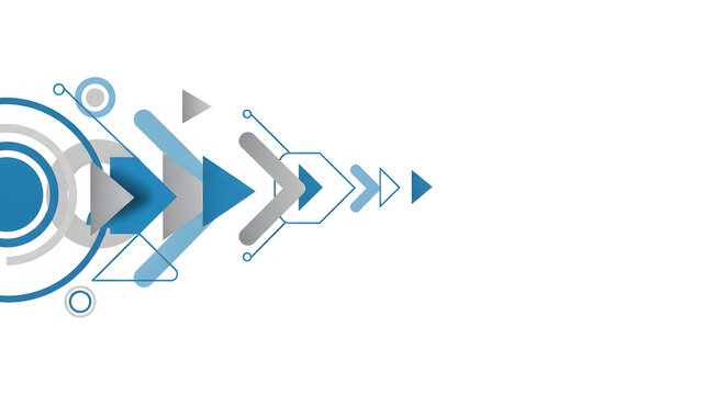 Abstract futuristic geometric design with arrows and circles, representing digital technology and innovation