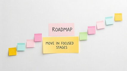 Sticky Notes Displaying a Business Roadmap for Project Success