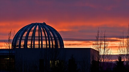 dome. Silhouetted architectural dome against a dawn sky, showcasing abstract monument shapes with gradient sunrise colors. real-estate listings.