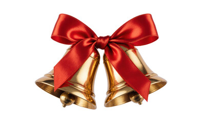 Two Golden Bells Tied with a Red Ribbon Bow
