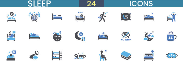 Collection of 24 sleep and rest related icons for user interface design vector