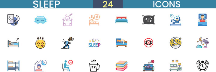 Set of 24 sleep related icons for ui design and mobile applications vector