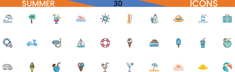 Collection of summer icons for graphic design and web projects vector
