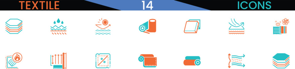 Set of textile industry icons representing various fabric and design elements vector