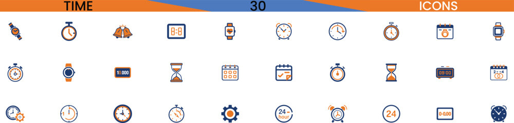 Collection of time and clock icons for user interface design and applications vector