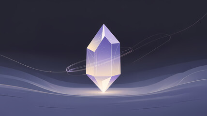 Luminous Floating Crystal with Geometric Facets in Serene Indigo Void
