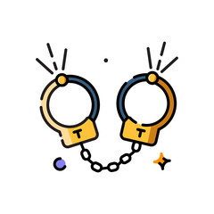 Golden Handcuffs With Blue Accents And Sparkle Effects On A Transparent Background