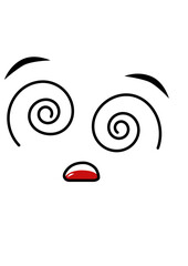 Funny cartoon emoticon face with spiral eyes, raised brows, and open red mouth. Perfect for dizzy, shocked, or confused reactions in memes, stickers, emoji packs, and digital design projects