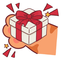 Cute Cat Hand Giving Christmas Gift Box with Sparkles Illustration