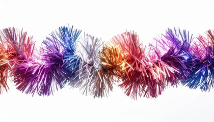 Shiny Multicolor Tinsel Garland Decoration on White Background for Festive Holiday Celebrations