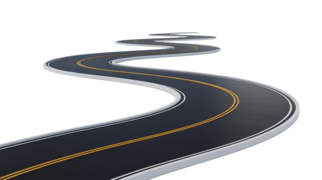 Winding asphalt road with yellow lines, a journey forward