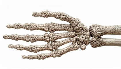 Anatomical Model of Human Hand Skeleton Against White Background