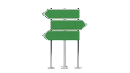 Blank green direction signpost with multiple arrows for choice