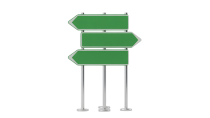 Blank green direction signpost with multiple arrows for choice