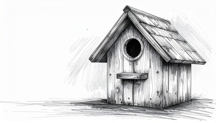 Rustic Birdhouse Illustration Against A White Background With Light Shading And Detailed Wood Textures