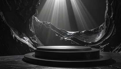 Abstract Monochrome Stage with Three Steps Illuminated by Spotlight