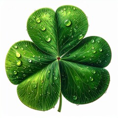 Close Up Three Leaf Clover with Water Droplets on White Background