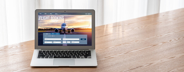 Online flight booking website provide modish reservation system . Travel technology concept .