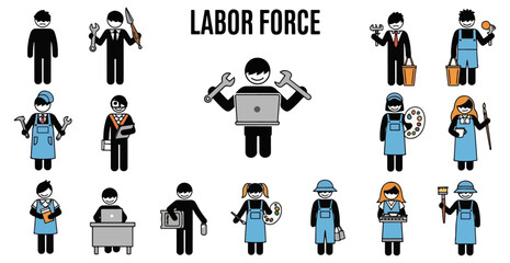 Diverse skilled labor force icons