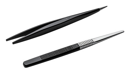 "Realistic Vector Illustration of Black Stainless Steel Tweezers Isolated on White Background for Cosmetic and Laboratory Design"
