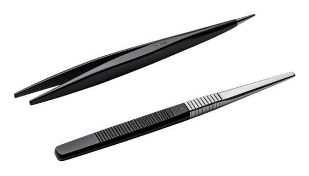 "Realistic Vector Illustration of Black Stainless Steel Tweezers Isolated on White Background for Cosmetic and Laboratory Design"