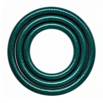 Coiled Green Garden Hose on White Background Close Up View