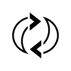 Black Circular Arrows Icon Representing Refresh or Rotation symbol white