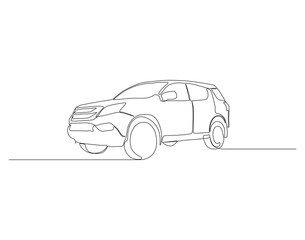 Fototapeta premium One continuous line drawing of car. single line of vintage and modern car. super car illustration. editable outline