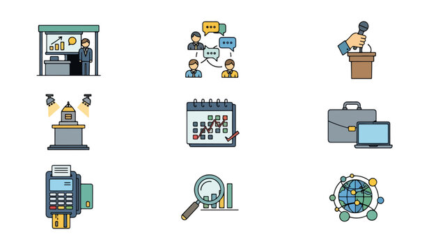 Business icons set flat style illustrations