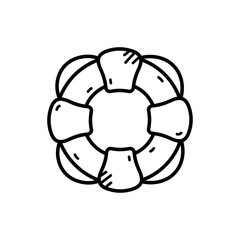 Obraz premium Black and White Doodle Illustration of a Ring Buoy on a Transparent Background Featuring a Nautical Theme