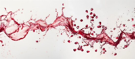 Splash of Red Liquid with Flying Pomegranate Seeds Against a White Background